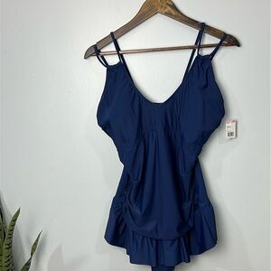 ❄️ NWT Tropical Escape One Piece Swimsuit Size 16 Navy Blue